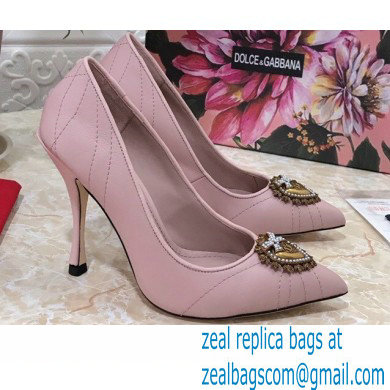 Dolce & Gabbana Heel 10.5cm Quilted Leather Devotion Pumps Light Pink 2021 - Click Image to Close